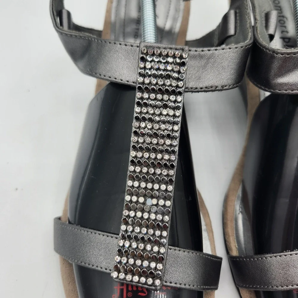 Comfort Plus Predictions Women's‎ Gray Rhinestone Wedge Sandals Size 10W
